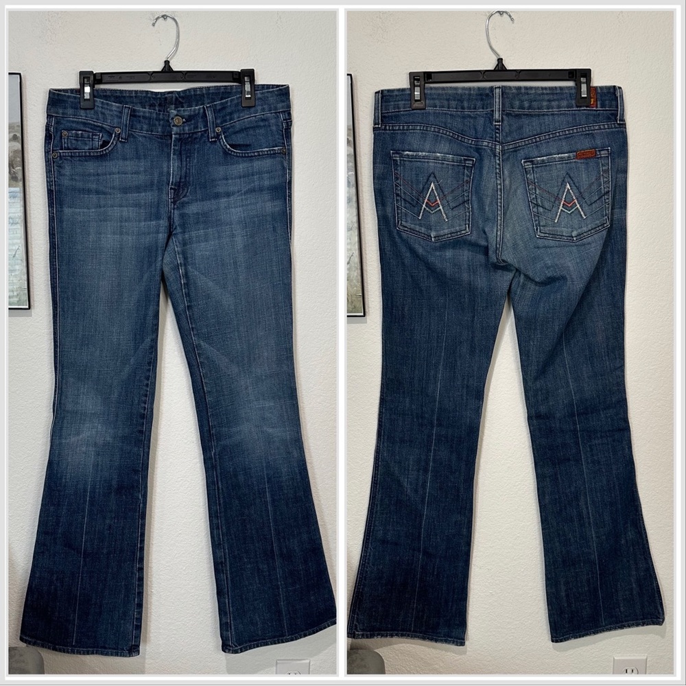 7 For All Mankind Womens Dark Blue Flare Jeans